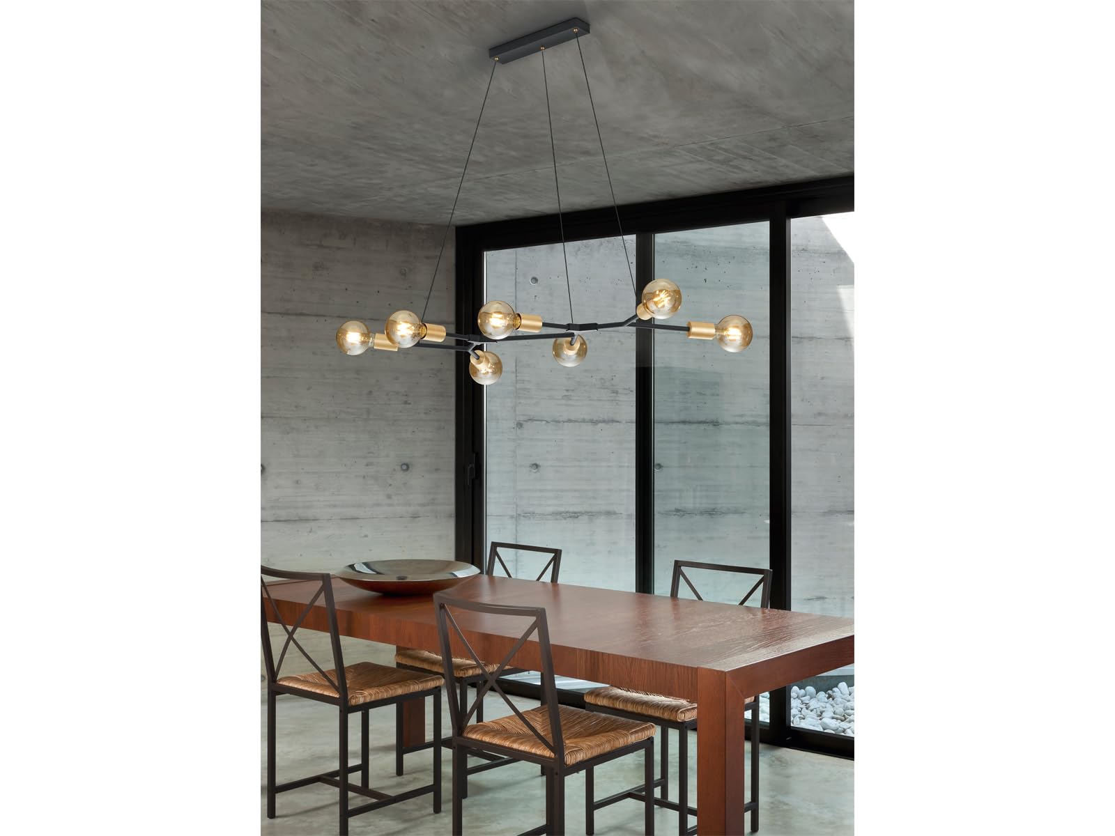 Trio Leuchten Cross 306700732 - Lampadario a sospensione, in metallo, colore: Nero opaco/bronzo, 7 x E27