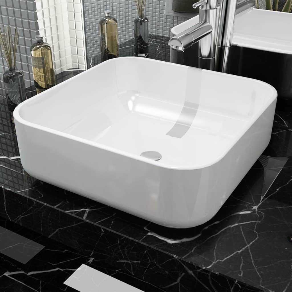 Lavabo cuadrado de cerámica blanco 39x39x13,5 cm para inodoro sanitario de baño