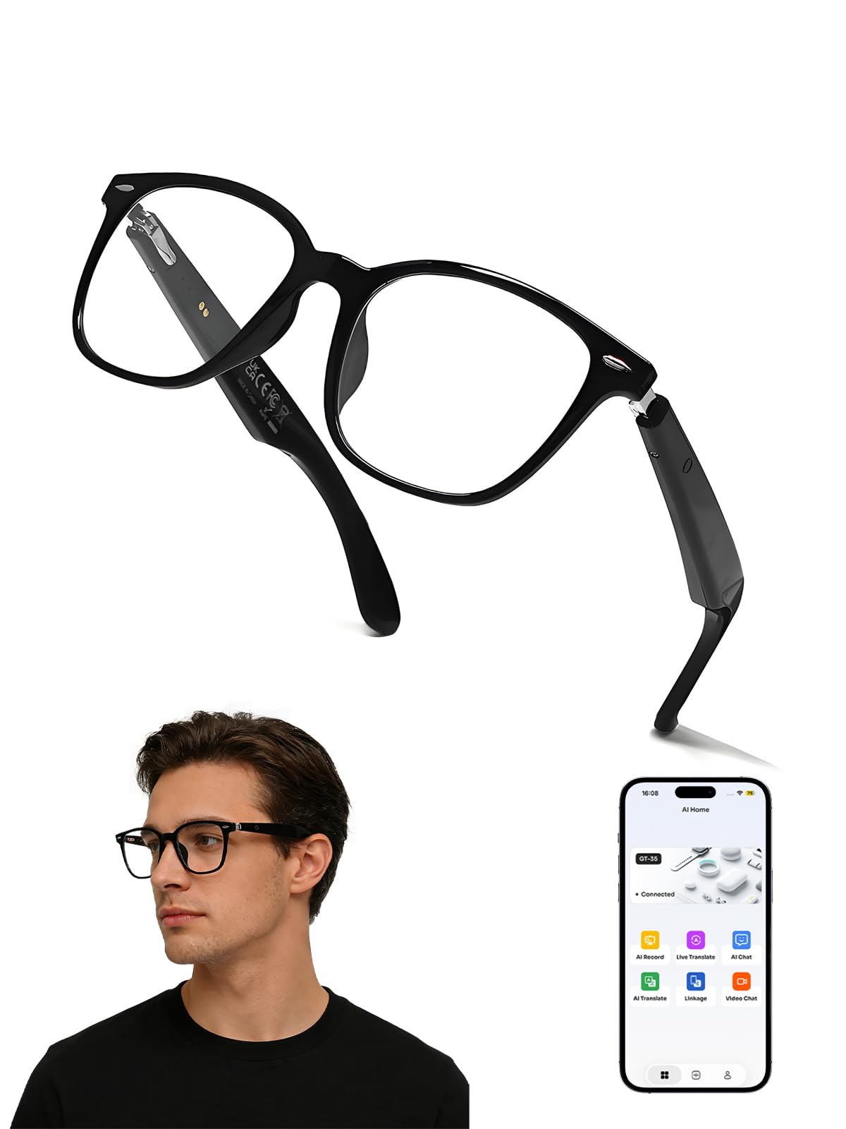 Smart Glasses for Men Women AI Smart Glasses with Translation Open-Ear Speaker Blue Light Blocking Glasses Lenses Hands-Free