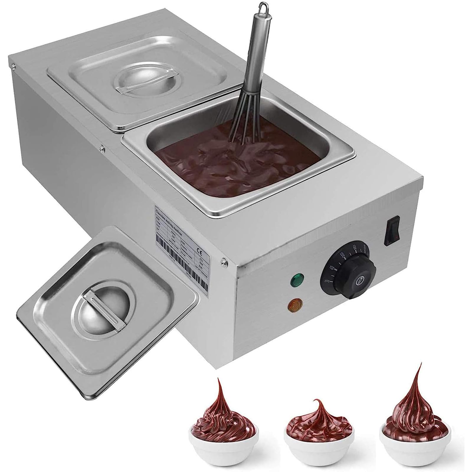 Fondoir à Chocolat, tempéreuse à Chocolat Professionnelle 800 W avec 2 cuves, contrôle Automatique de la température de 30 à 80 °C pour Chocolat, Lait, crème et Sauce.,