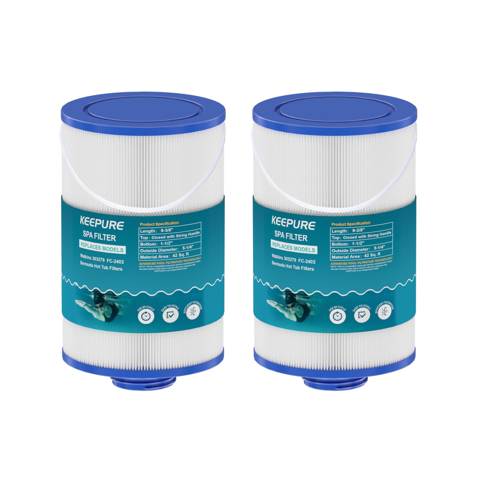 KEEPURE 303279 Hot Tub Filter Compatible with 5CH-37, FC-2402, PFF42TC-P4, 78460, SD-01322, AquaTerra, Free Flow Spa Filter, 1 1/2