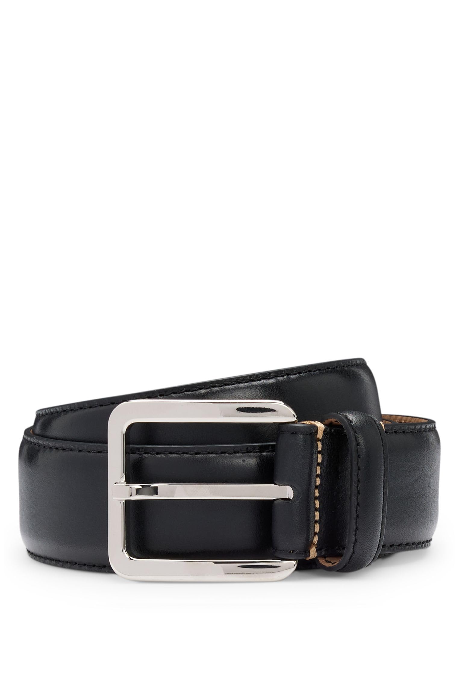 BOSS Mens Lars-St Sz35 Italian-leather belt with contrast stitching