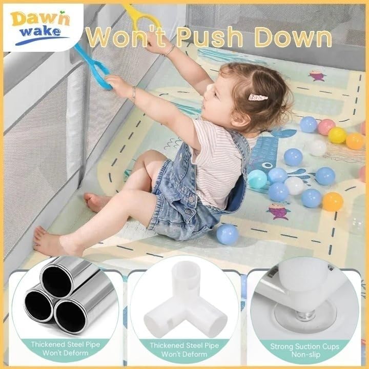 Image of Playpen for Baby up to 5 Years Playards with Pit Balls and Anti-Fall Grasp Rings, Kids Activity Center with Safety Lock (No Mat, Non-Foldable) (150 * 180cm-green)