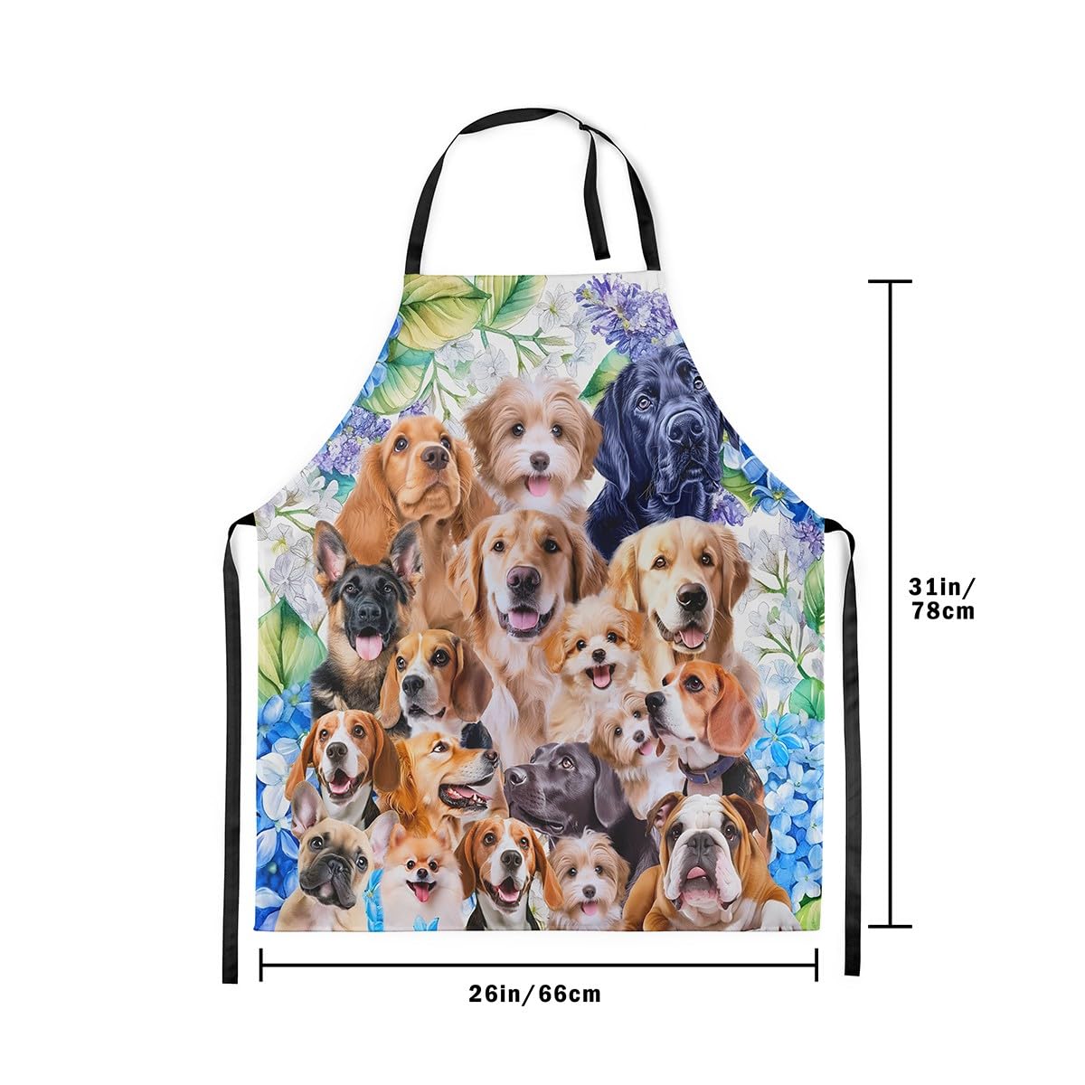 Dog Waterproof Apron Cute Cartoon Dogs Bib Apron with Adjustable Neck Pet Puppy Animal Design Apron for Women Men Lovely Pug Bulldog Collage Pattern Cooking Kitchen Chef 78x66cm - Image 3