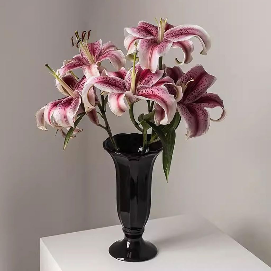 Vaso Vaso Giglio in ceramica bianca composizione floreale ornamento crema arte europea porcellana bianca Vaso In Ceramica(Black)