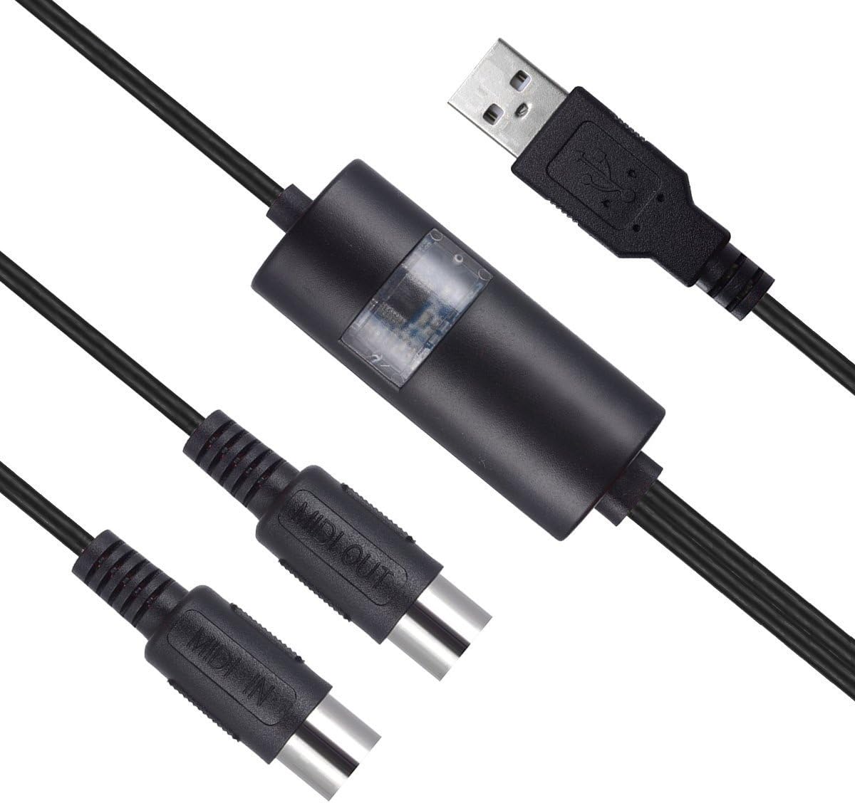 USB MIDI Cable Interface, Upgrade Professional MIDI to USB IN-OUT Cable Converter For PC/Mac/Laptop 2M(6.5FT)(Black)
