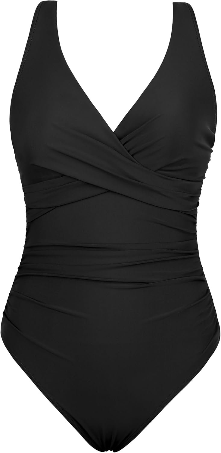 Mycoco Underwire Swimsuit for Women V Neck Bathing Suits with Adjustable Wide Straps Ruched Tummy Control One Piece Swimsuit - Image 6