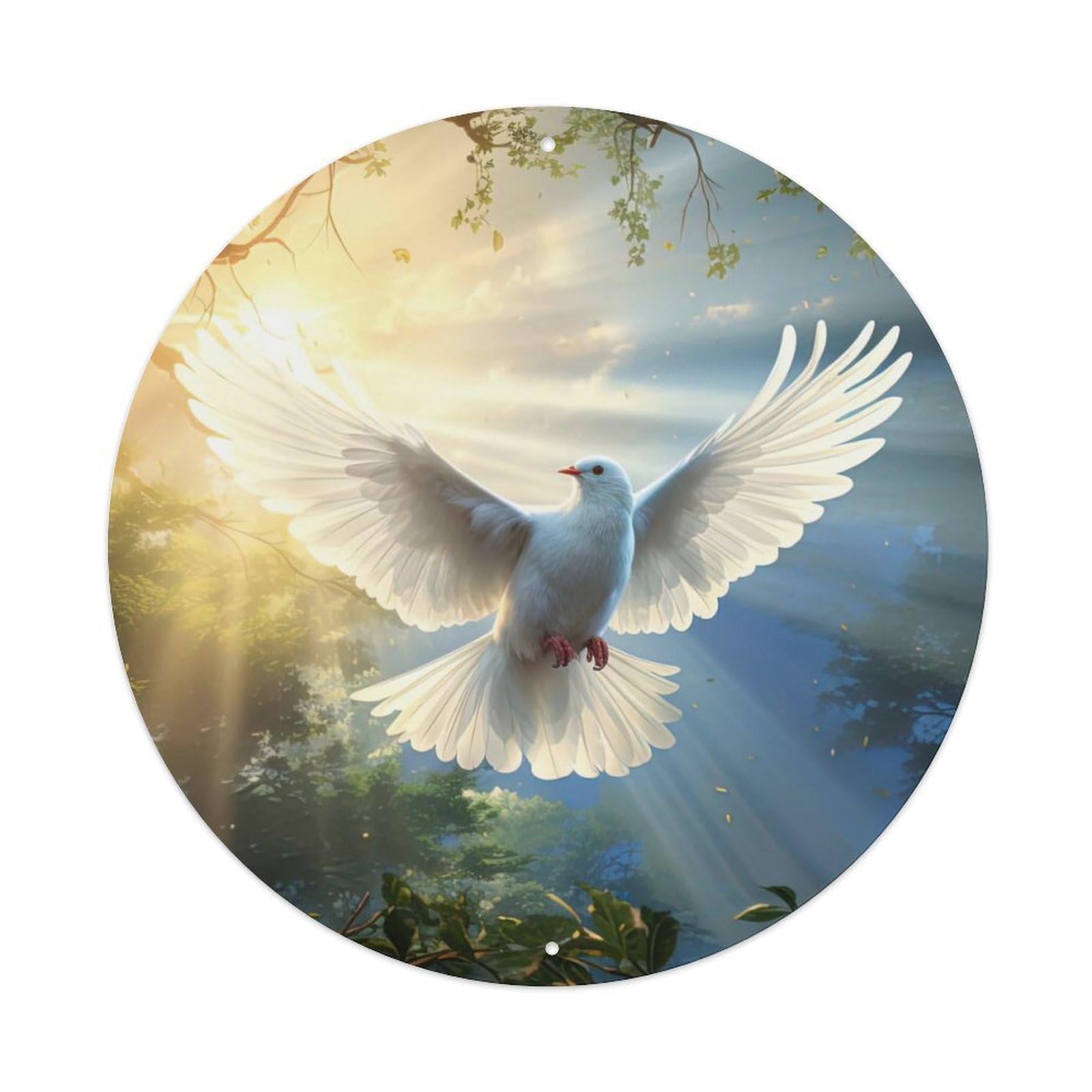 Animal Sunrise Peace Dove Vintage Metal Tin Sign Plaque Wall Decor for Cafe, Club, Garden Round Metal Poster 8x8Inch