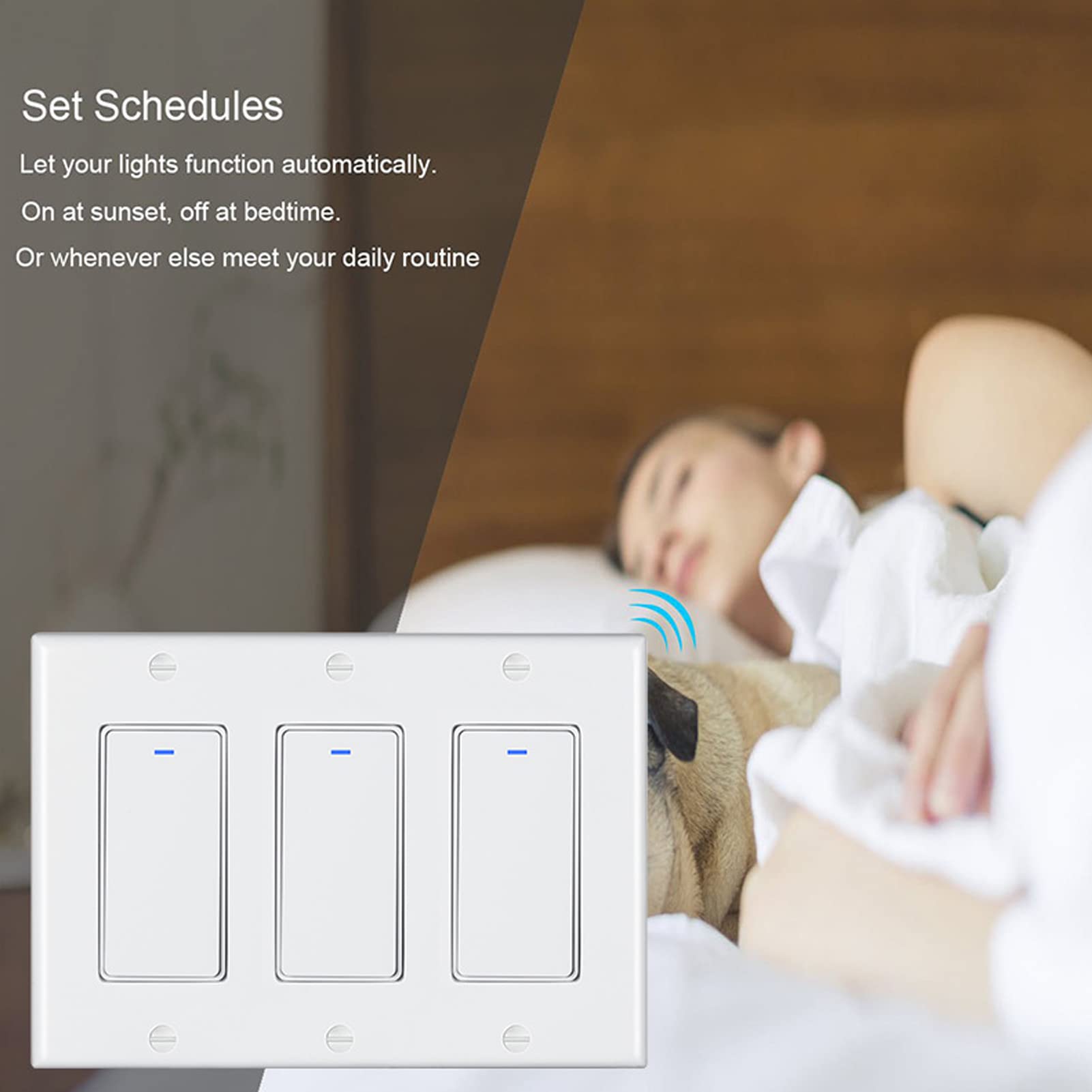 Domary Interruptor de Pared Inteligente WiFi Ignífugo de 3 Bandas con Control Voz para Hogares Modernos AC100~240V