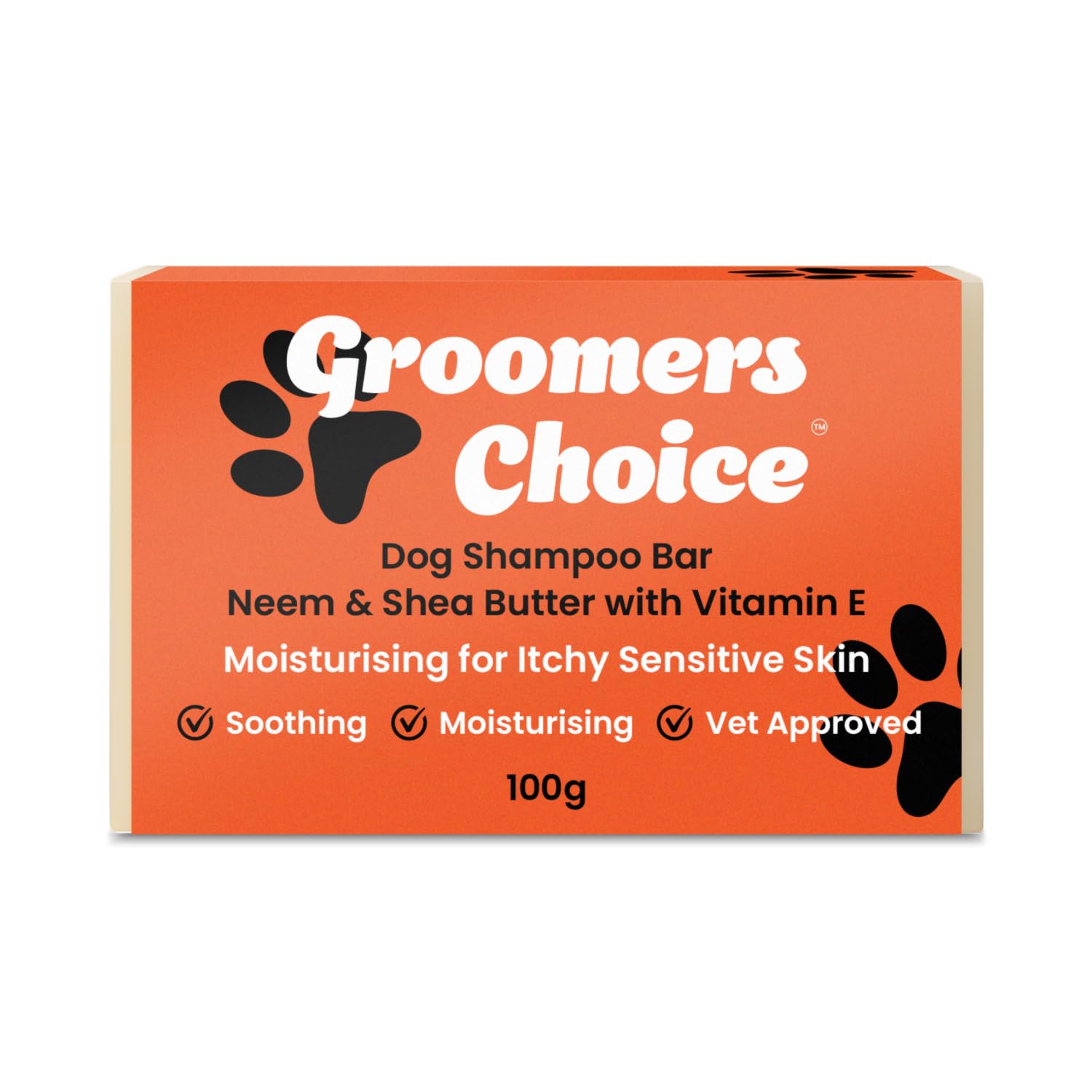 Groomers Choice Neem & Shea Butter Dog Shampoo Bar with Vitamin E, 100g, Moisturising for Itchy Sensitive Skin Soothing, Vet Approved