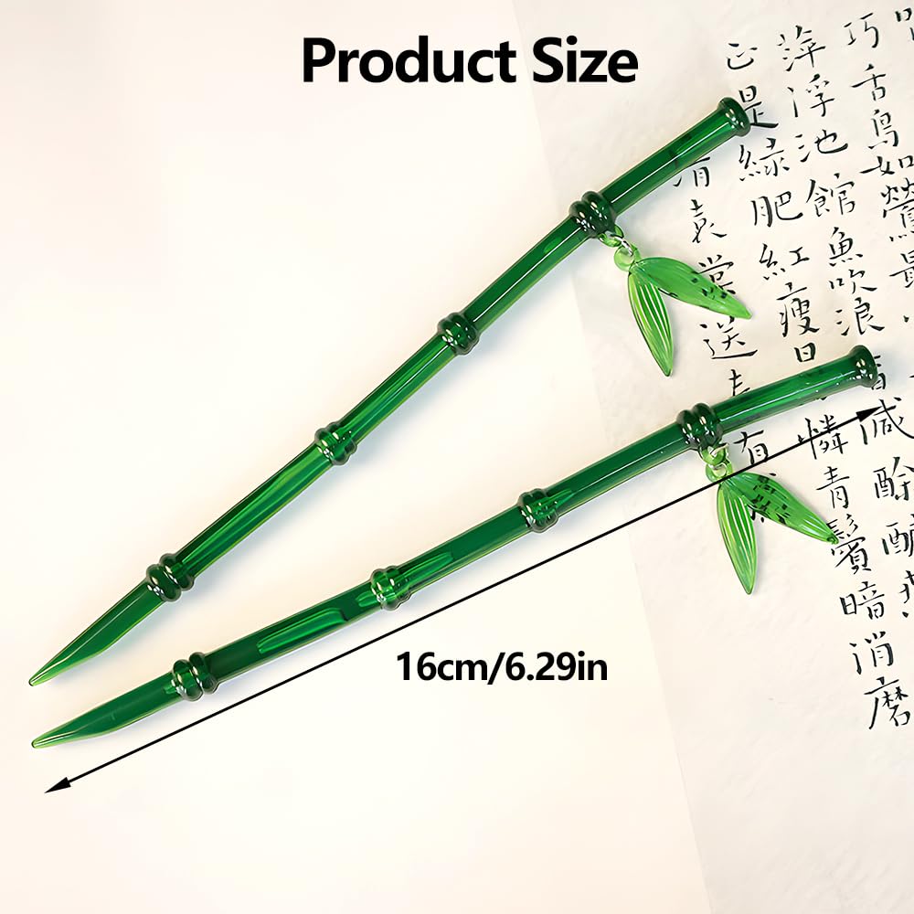 2Pcs Green Bamboo Leaf Hair Stick Pin Resin Chinese Hair Sticks for Buns Vintage Hair Chopsticks for Women Girls Hairpin Hairstick Japanese Hair Stick Chinese Hair Pin Hair Accessories