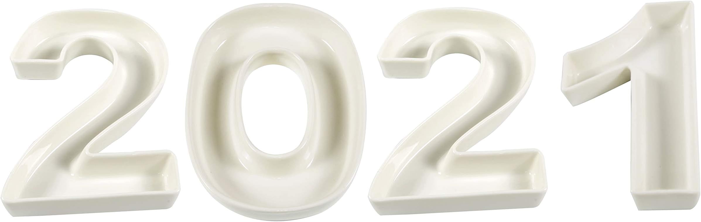 White Ceramic Number Dish for Table Decoration - Number 2021