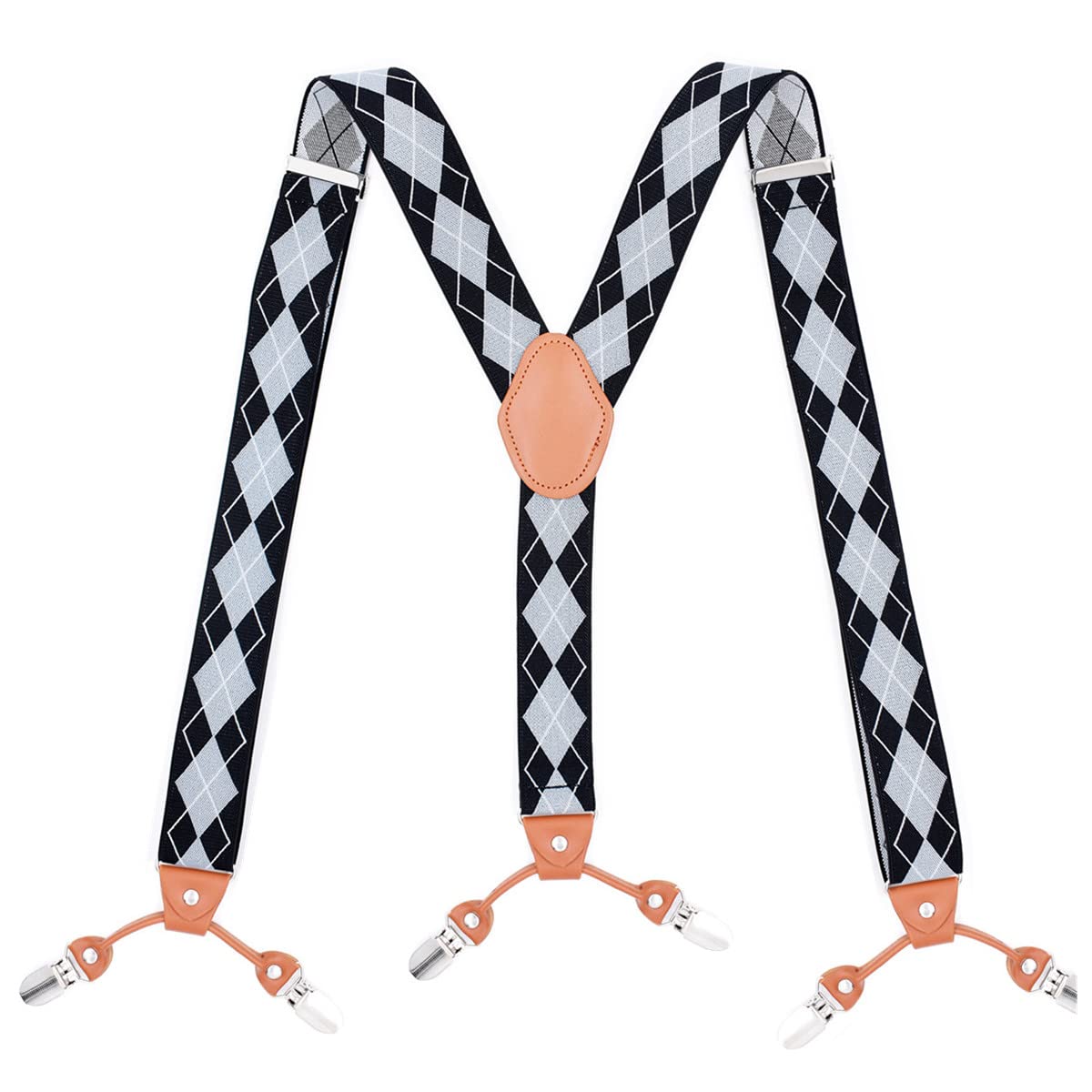 Liaoziyuan159 Diamond Pattern Suspenders for Men 6 Clips Strength Adjustable Y Braces Formal Box Packing DMZJ (Grey)