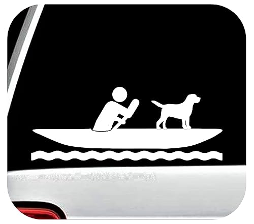 Guy Kayaking with Dog Kayak Decal Sticker for Car Window BG 690