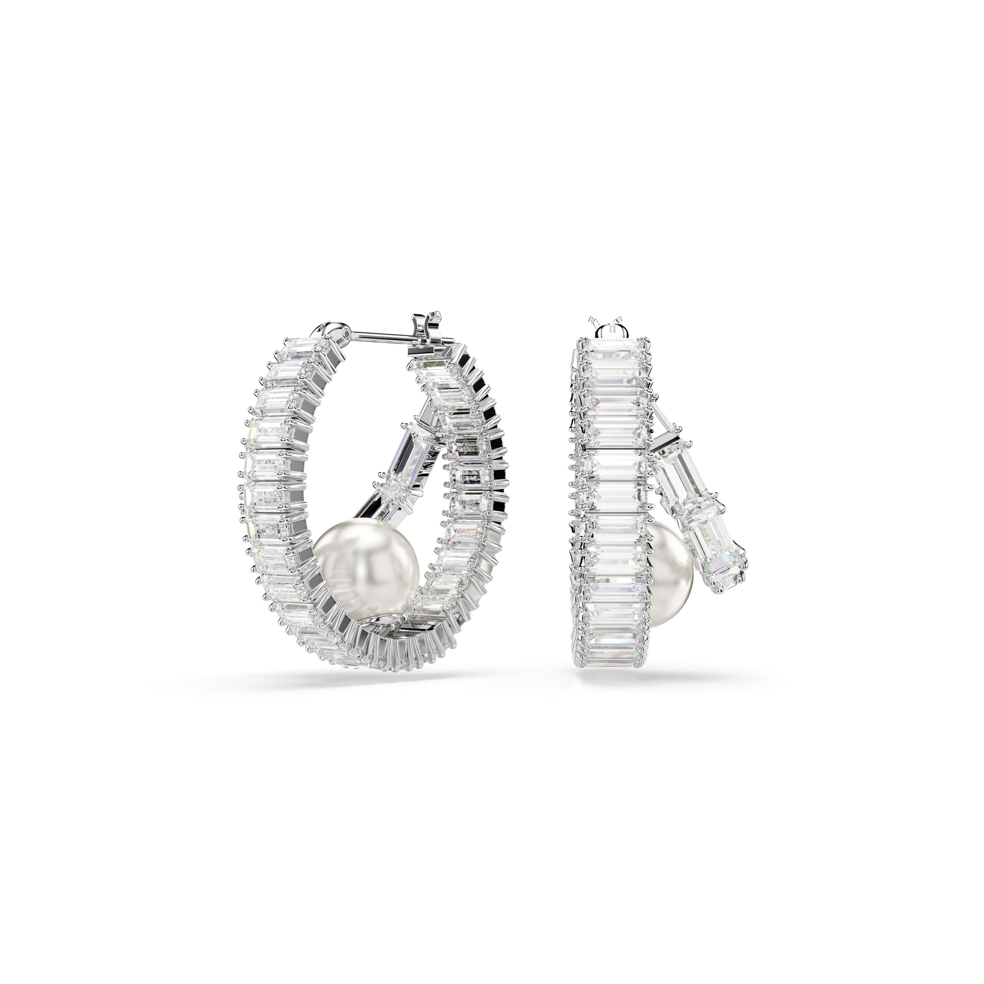 Swarovski Ariana Grande Collection, Clear Crystal &amp; Pearls, Rhodium Finish Earrings