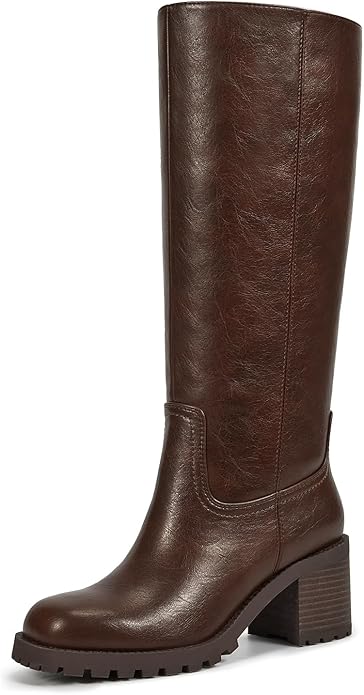 ISNOM Women's Knee High Riding Boots with Block Heel