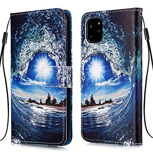 Nadoli Leder Hülle für iPhone 12 6.1",Bunt Welle Sonne Malerei Ultra Dünne Magnetverschluss Stand Nadoli Leder Hülle für iPhone 12 6.1",Bunt Welle Sonne Malerei Ultra Dünne Magnetverschluss Stand