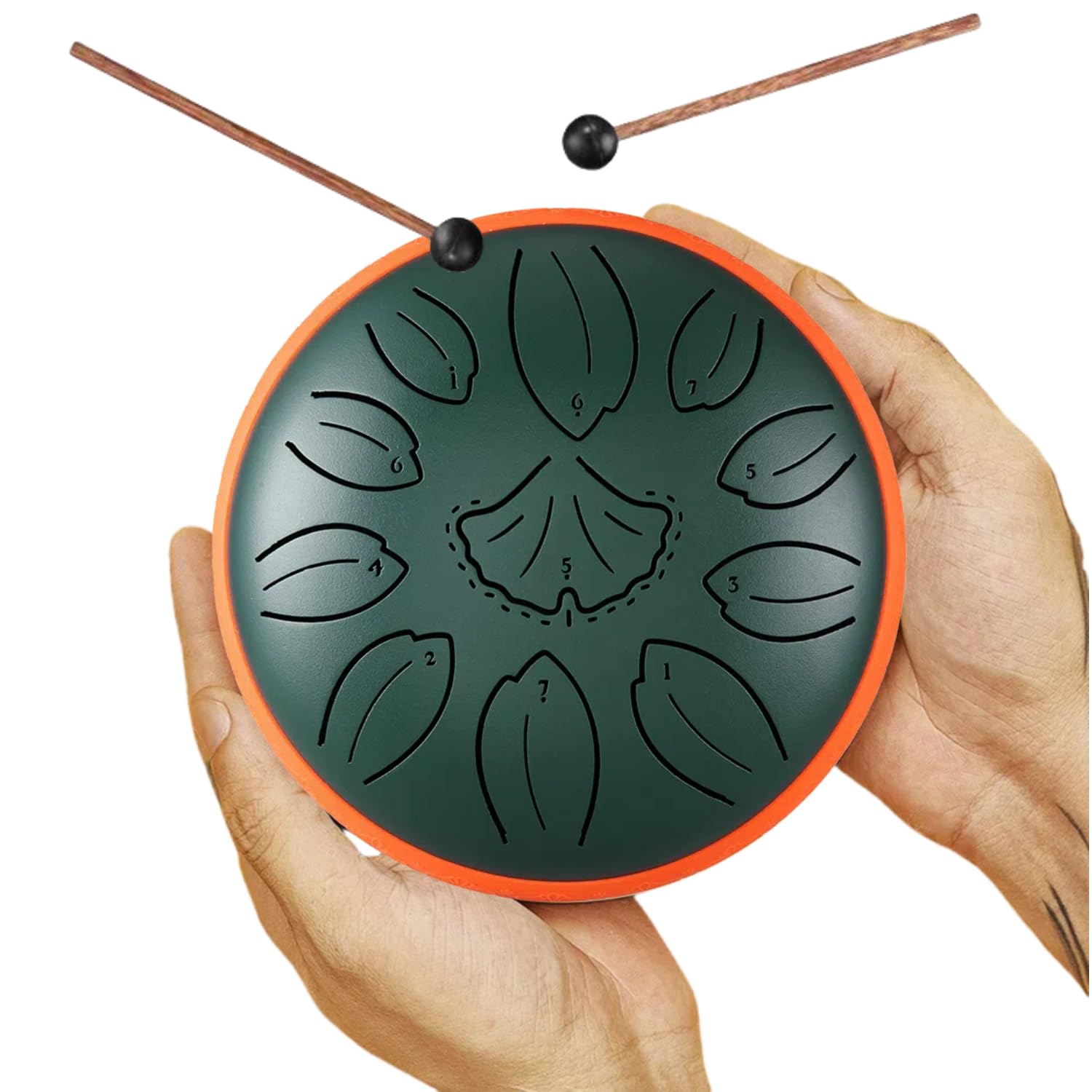 Steel Tongue Drum | Zungentrommel | 6 Zoll, 11 Noten, C-Dur - Mit sphärischem Klang für Entspannung, Perfekt für Yoga, Meditation, Band & Musikunterricht (Grün)