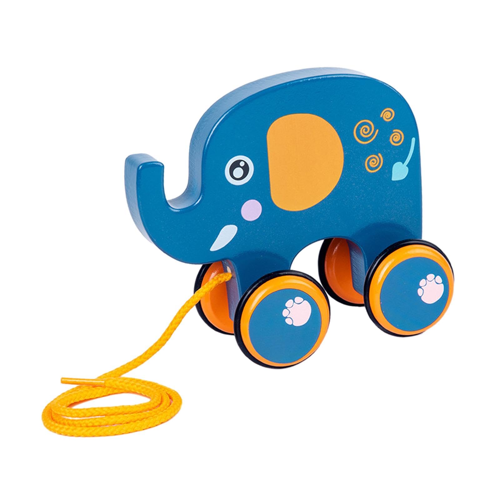 Fashion My Day Wooden Pull Along Toy Cartoon Animal Push and Pull Along Toy for 1 Year Olds Elephant