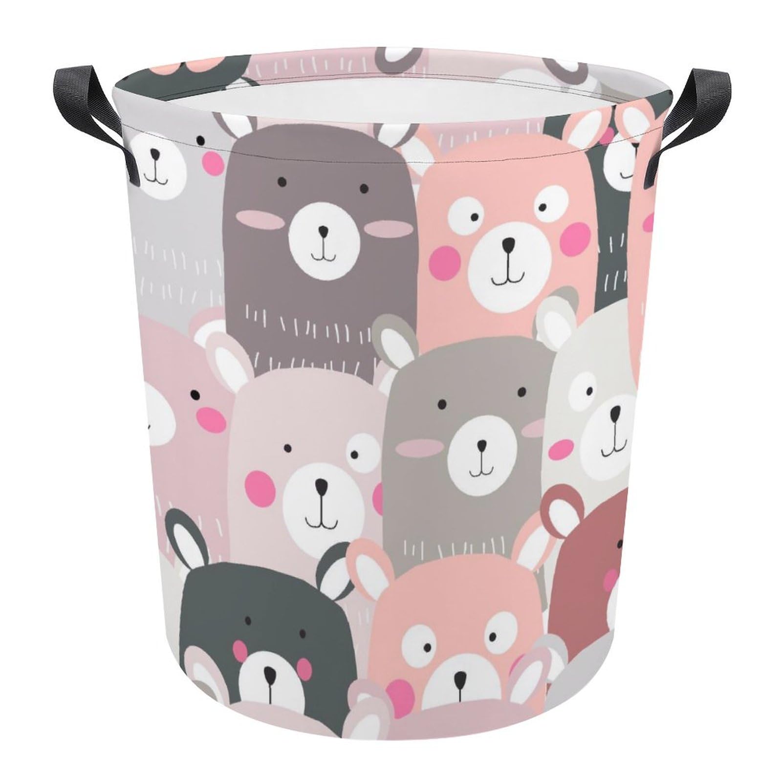 Bear Laundry Basket, Waterproof Collapsible Storage Basket, Round Dirty Clothes Hamper with Handles for Bedroom Room Toy Storage