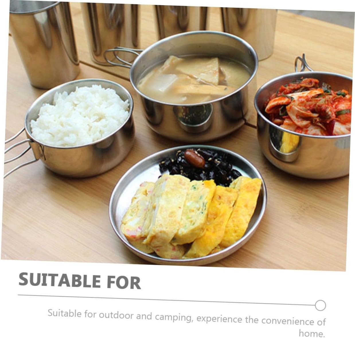 SUPVOX Cooking Set for Camping Person Picnic Cookware Portable Outdoor Cooking Pan Stainless Steel Pot