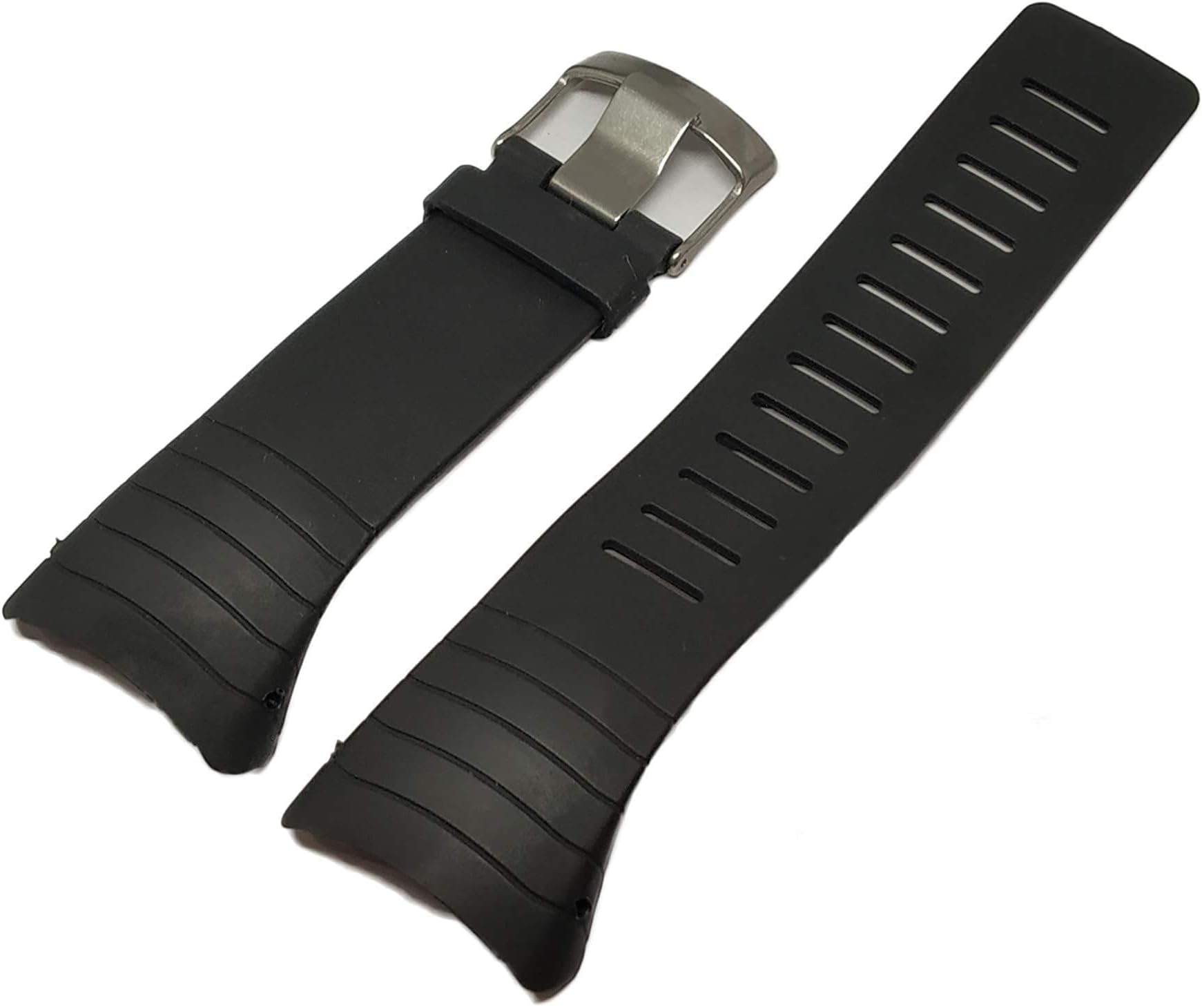 Replacement For SUNNTO CORE SS014993000 Luxury Rubber Watch Band Replacement Band Strap (Band with Silver Stainless Steel Buckle)