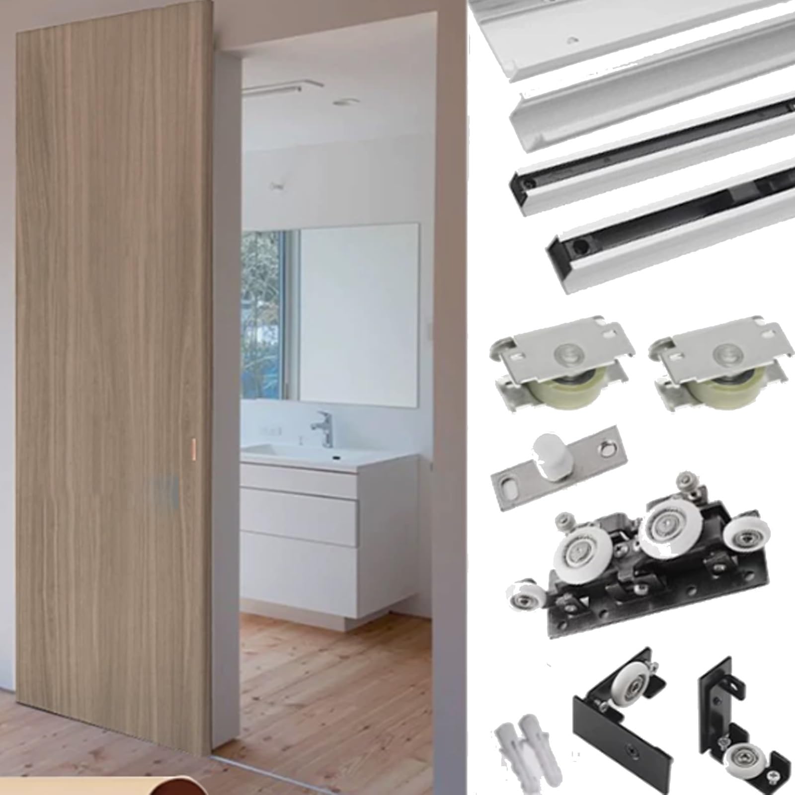 Heavy Duty Ghost Sliding Door System with Dual Soft Close Mechanism, 70–180cm Hidden Barn Door Hardware for Bedroom Laundry Room Closet, Flush Mount Mirror Door Track(130cm/51.2in)