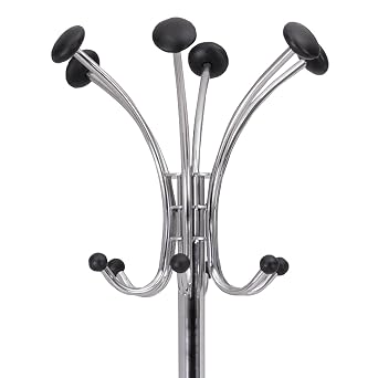 ALBA PMCLAS Chromy Coat Stand, 12 Knobs, 16w x 16d x 70-1/2h, Chrome/Black