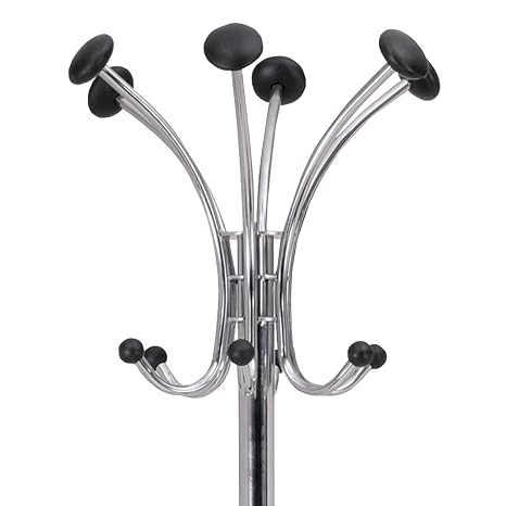 ALBA PMCLAS Chromy Coat Stand, 12 Knobs, 16w x 16d x 70-1/2h, Chrome/Black