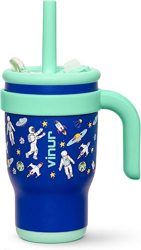 Miniatura 12 de VINUR - Vaso aislado para niños con asa de 14 onzas de acero inoxidable de doble pared con aislamiento al vacío, vaso de viaje para agua con tapa y