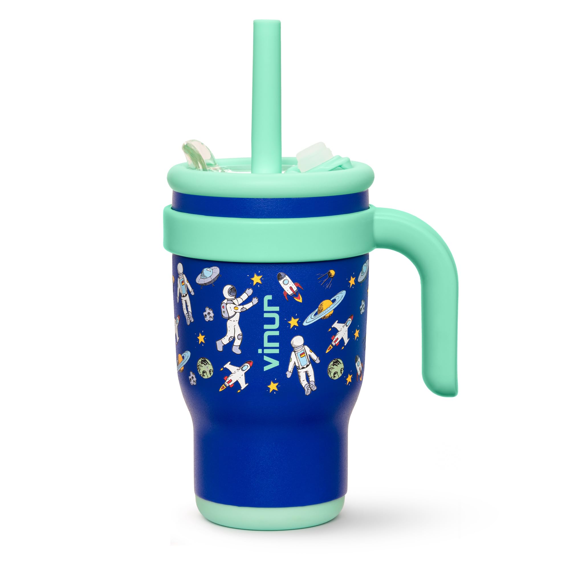 VINUR Kids Tumbler with Handle 14 oz Stainless Steel Double Wall Vacuum Insulated Tumbler with Lid and Straw, Leak Proof Water Cup for Travel (Astronaut)