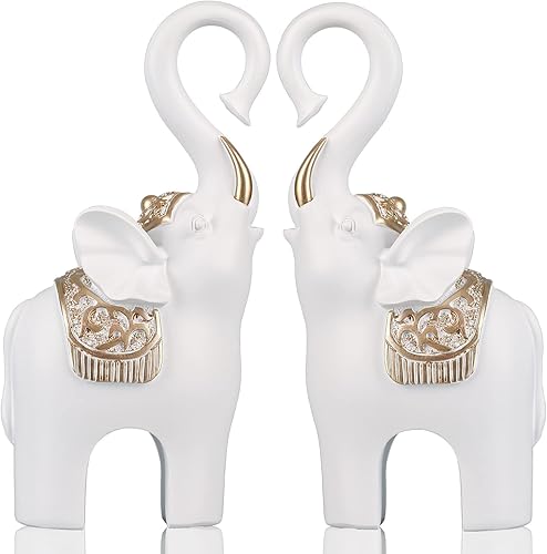 oliruim Juego de dos estatuas de corazón de elefante blanco de 8.7 pulgadas de alto, regalos de elefante para mujer, regalo del día de San Valentín,