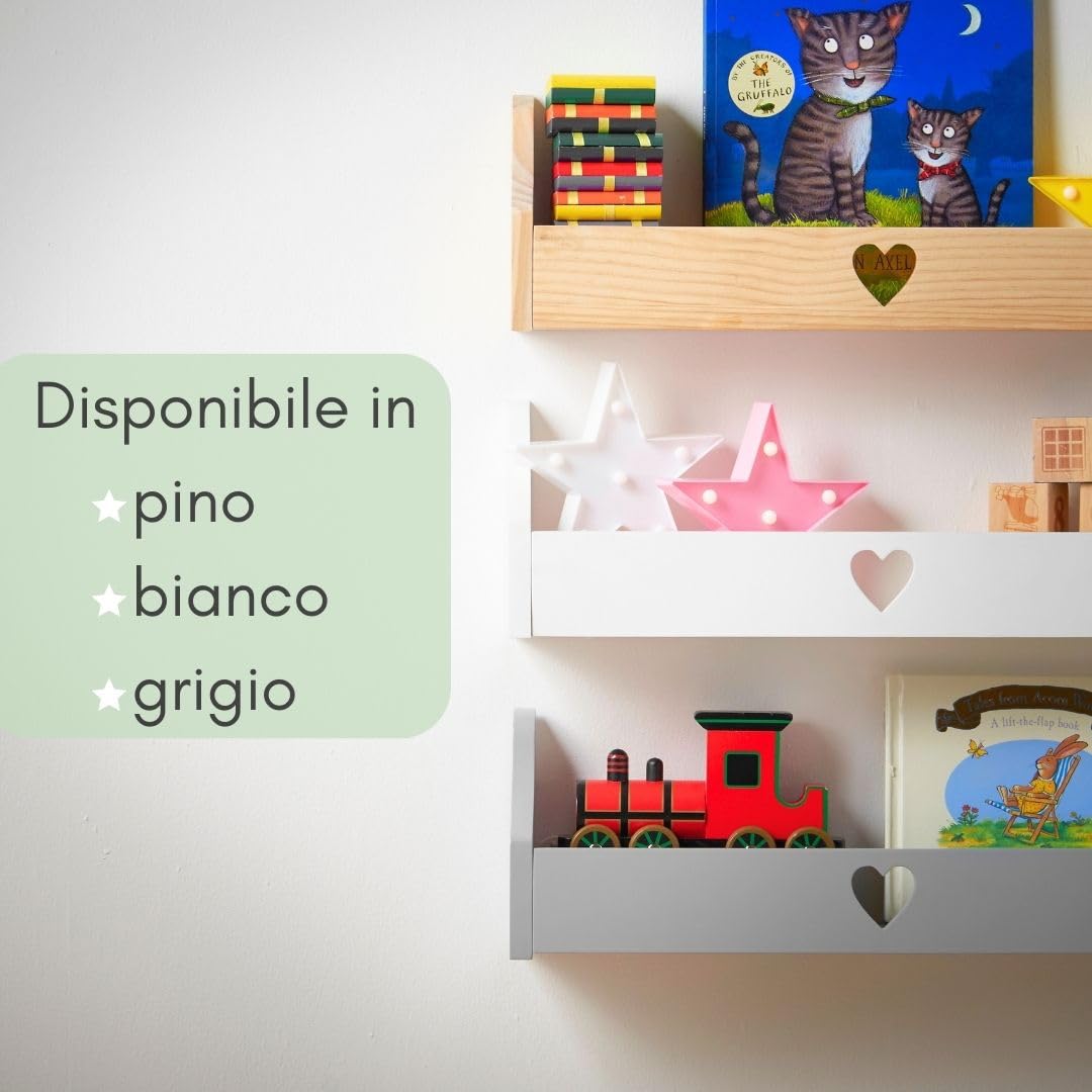 Haus Projekt Mensola a Parete per Bambini Cuore Scaffale Libreria Bambini, Mensole Cameretta, Organizer, Soluzione di Stoccaggio Multiuso a Parete, Heart Chubby Shelf (Pacchetto 3, Pino) 50x10x16cm