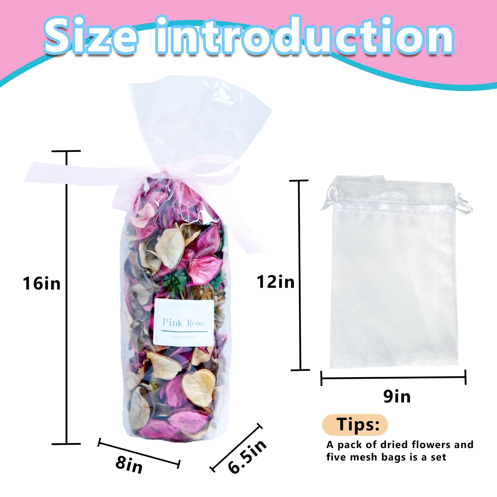 Natural Scented Dry Flower Sachets + 5 Empty Bags | DIY Aromatherapy Kit for Home, Car & Gifts | Decorative Bowl Vase Fillers,Pink Fragrance