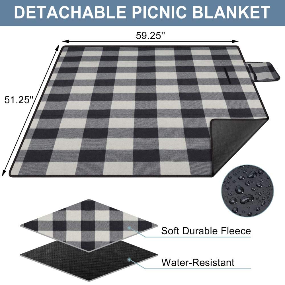 HappyPicnic Zaino da picnic per 4 persone isolato con set completo di stoviglie, ampio scomparto refrigerante, portabottiglie e grande coperta da picnic impermeabile