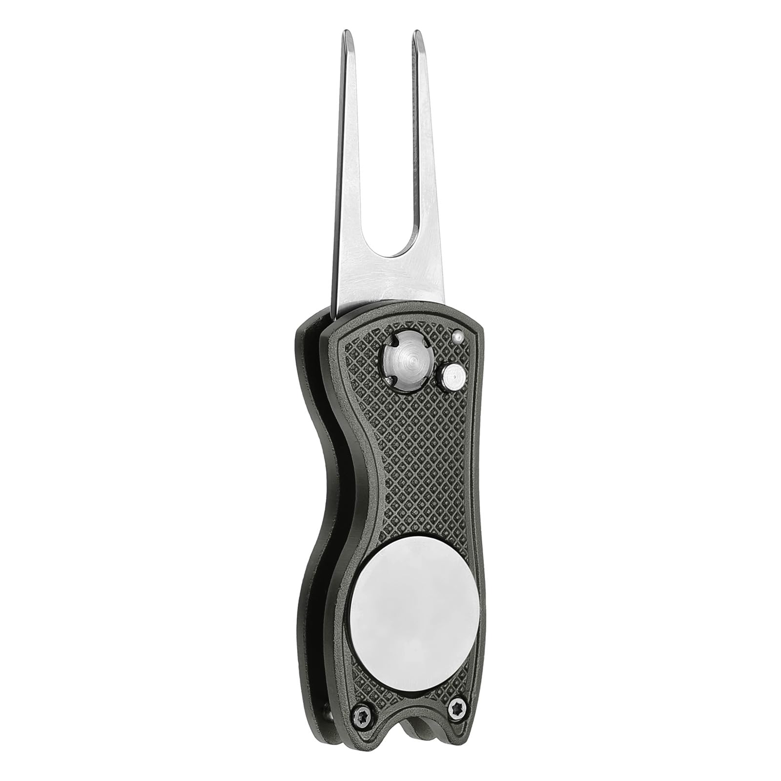 PATIKIL Golf Divot Repair Tool, Foldable Metal Golf Green Divot Tool with Magnetic Ball Marker & Stainless Steel Fork for Golfer, Grey