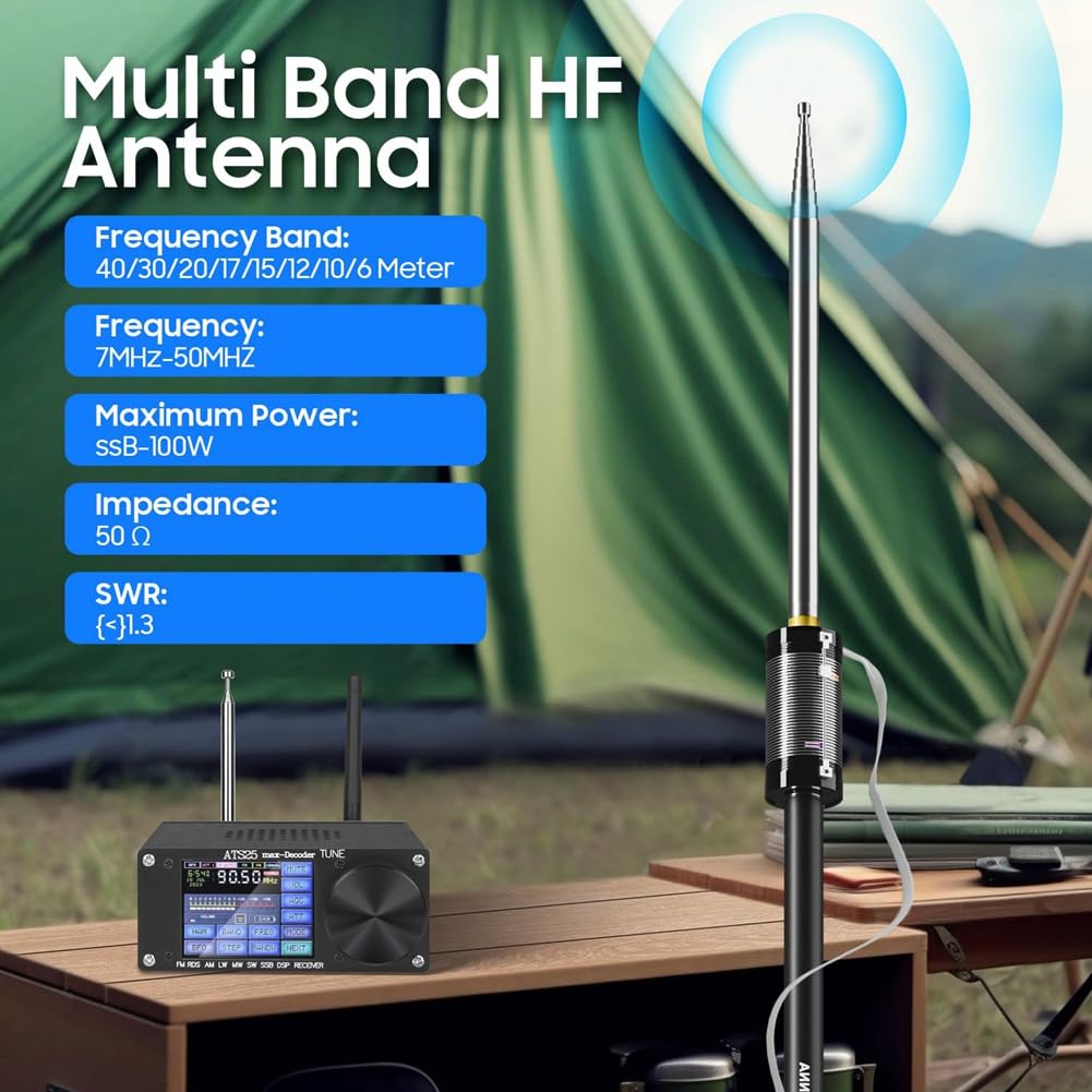 Antenne HF -12 HF all Band 7MHz-50MHz Antenna Verticale con Regolatore di Diapositiva per Ham Radio 40m-6m 8 Bande per All'Aperto