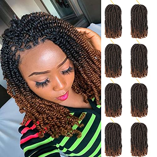 Spring Twist Hair 12 inches 8 packs Spring Twist Crochet Hair For Black Women Passion Twist Bomb Twist Short Fluffy Crochet Braids Hair Synthetic Fiber Braiding Hair Extensions (12Inch 1B/30)