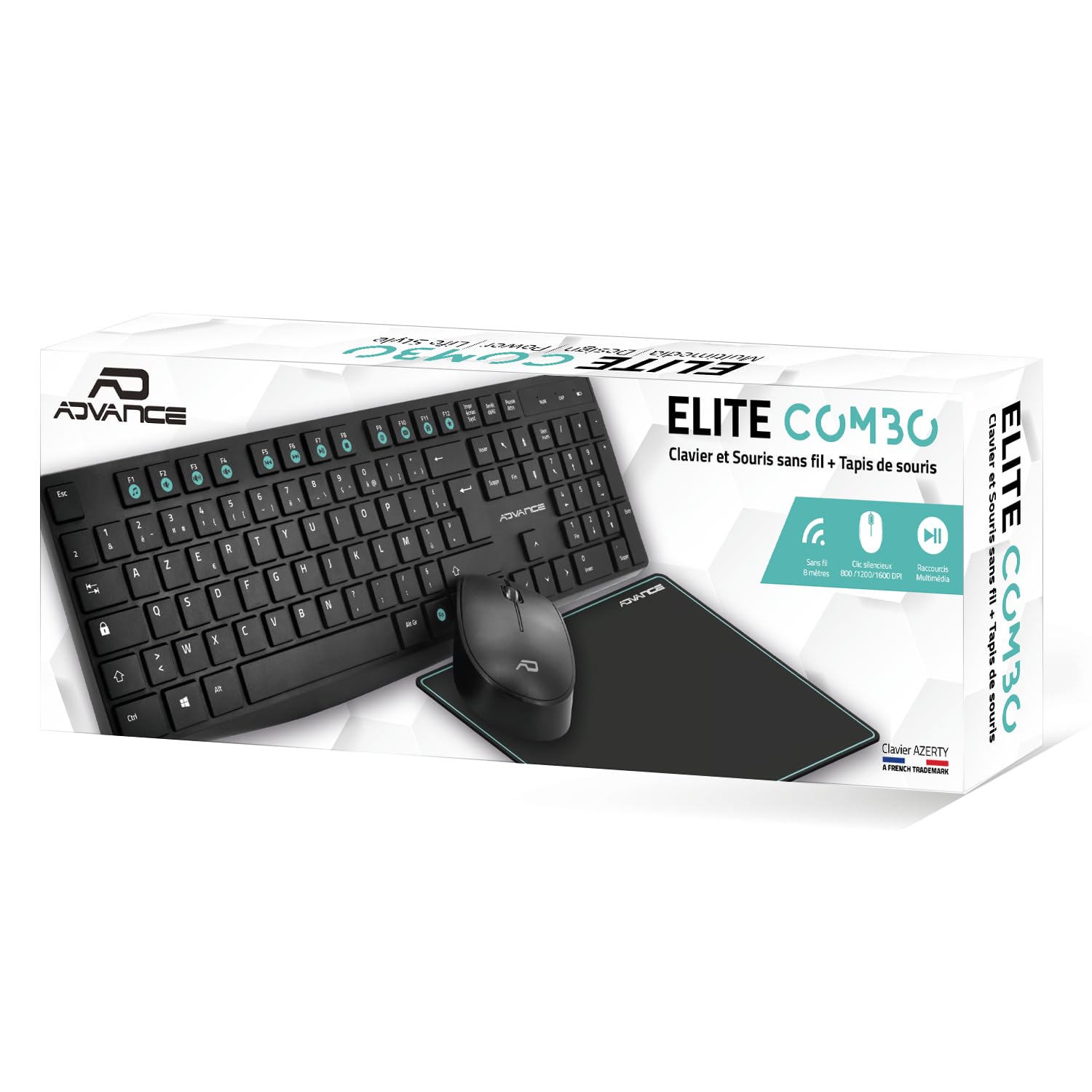Advance | Elite Wireless Combo | Juego de Teclado inalámbrico + Alfombrilla | Kit de Escritorio para PC/portátil | Teclado ergonómico | Ratón óptico 1600 dpi y Rueda silenciosa | Alfombrilla