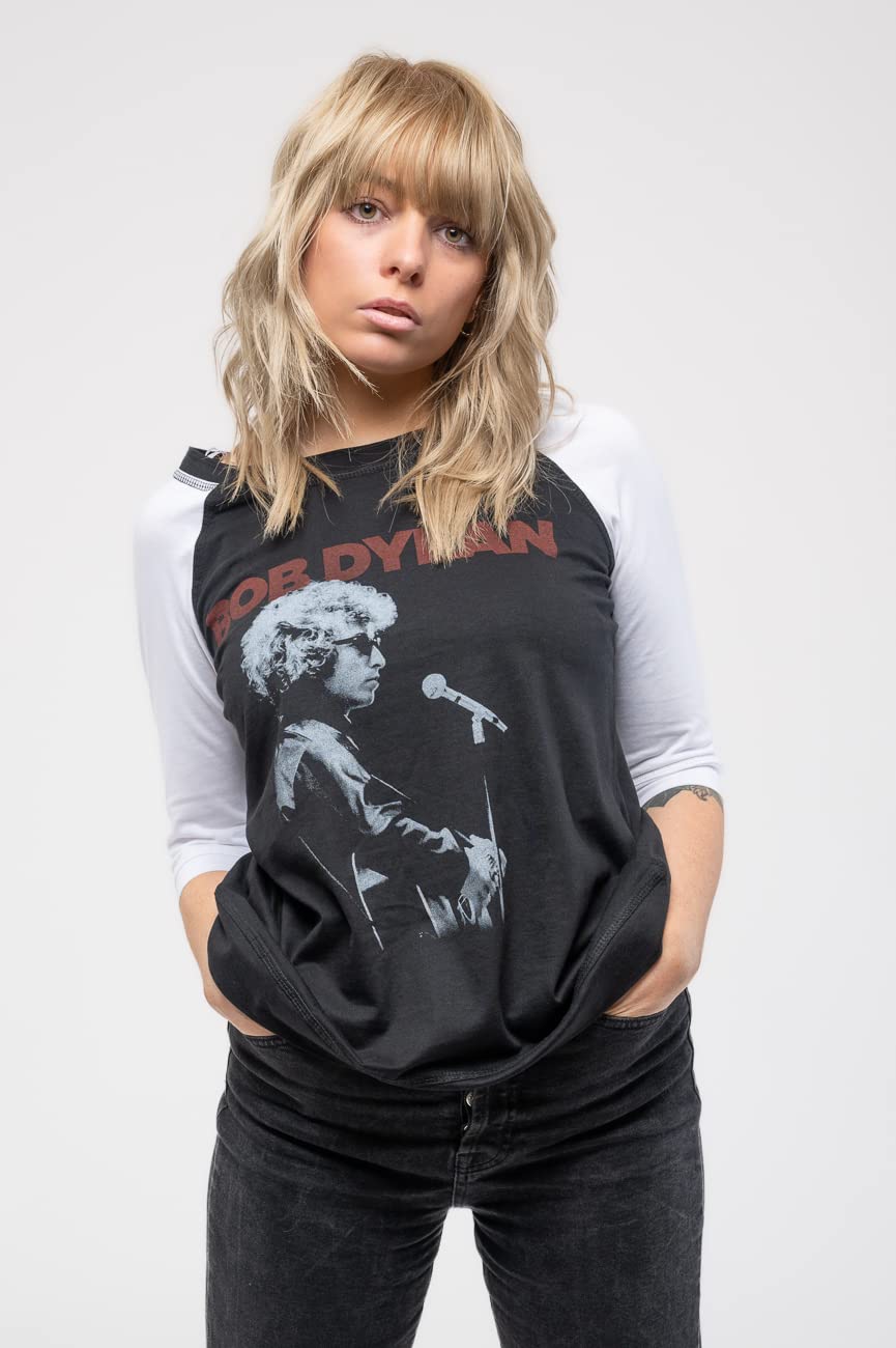 Rock Off Bob Dylan T Shirt Sound Check Logo Nuovo Ufficiale Uomo Nero Raglan 3/4 Sleeve