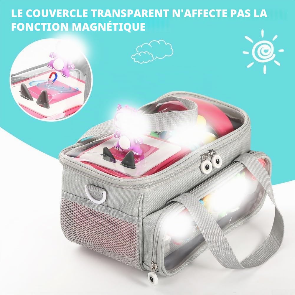 Étui de transport portable pour kit de démarrage Toniebox et figurines avec bandoulière en PVC et tissu pour lecteur audio, jouets musicaux, petits accessoires soigneusement organisés