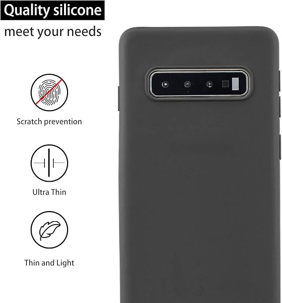 Cuzz - Carcasa para Samsung Galaxy S10+ (1 unidad, protector de pantalla de cristal templado), color sólido y flexible, flexible, flexible, silicona, TPU fina, ultraligera, antideslizante, color negro - 3