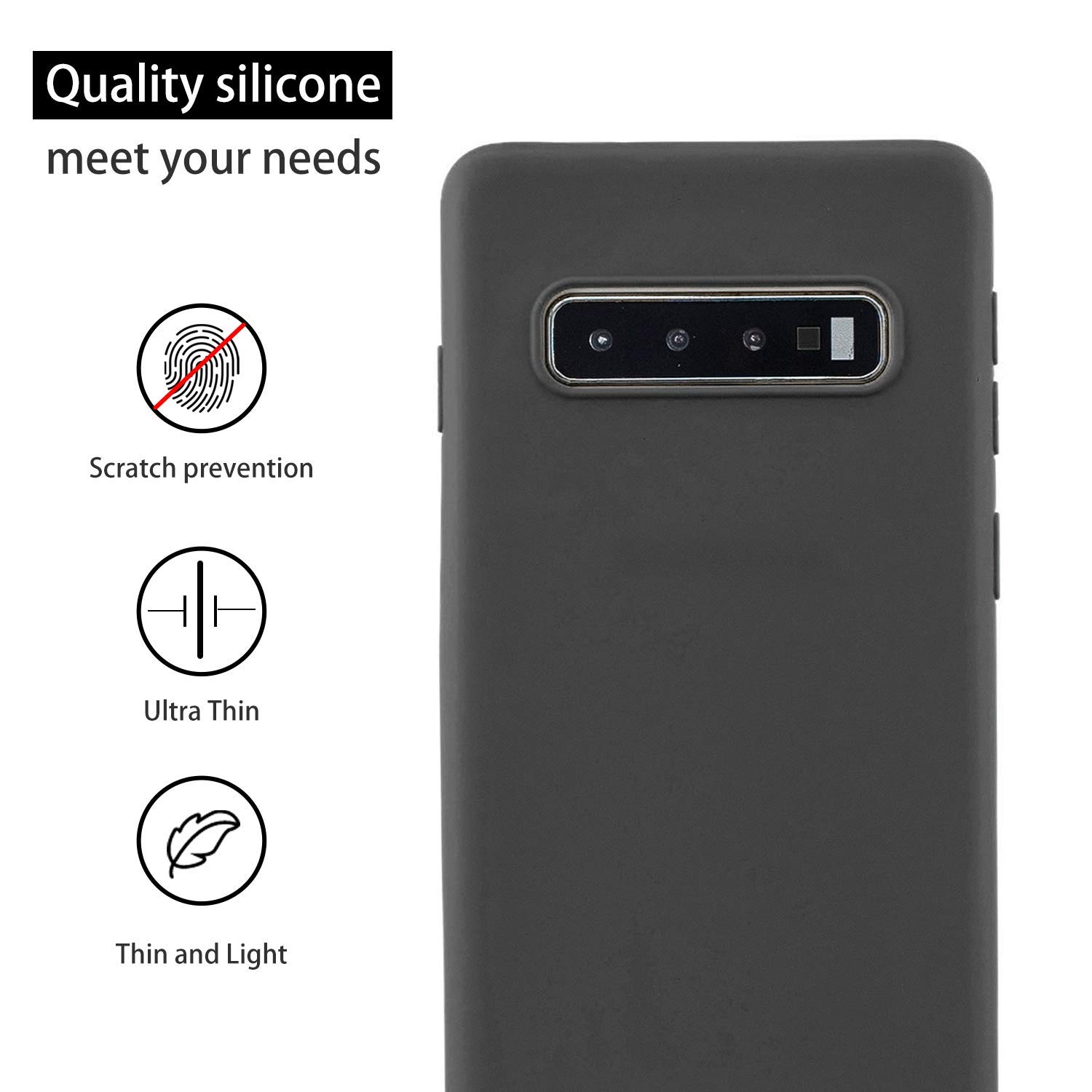 Cuzz - Carcasa para Samsung Galaxy S10+ (1 unidad, protector de pantalla de cristal templado), color sólido y flexible, flexible, flexible, silicona, TPU fina, ultraligera, antideslizante, color negro — view 3