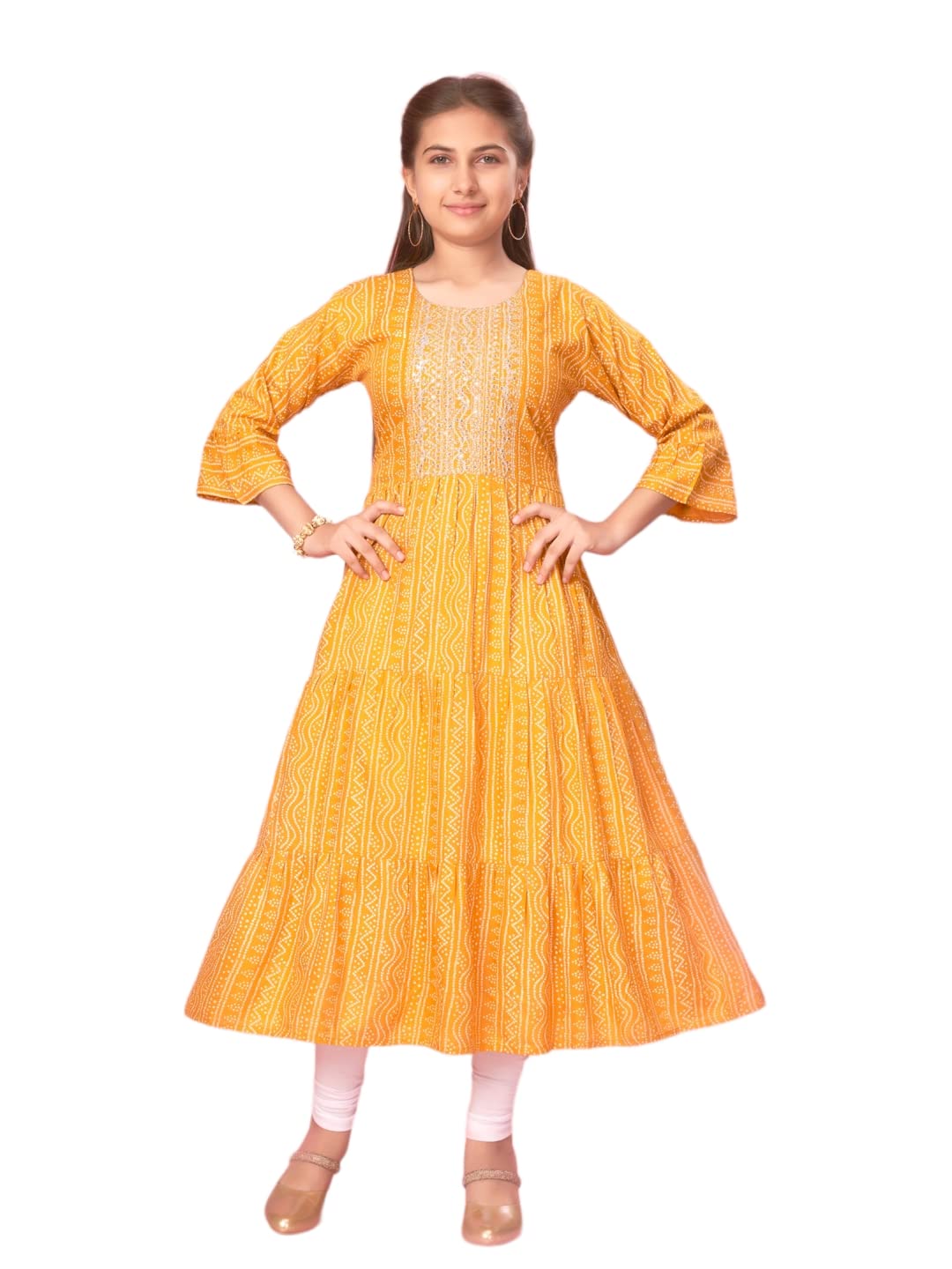 Aarika Girl's Cotton Regular Tunic Shirt (New_Kurti-K-601_Yellow