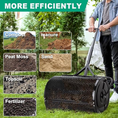 image for Raxjult Compost Spreader 24 Inch Roller Lawn Spreader with T Shaped Ha