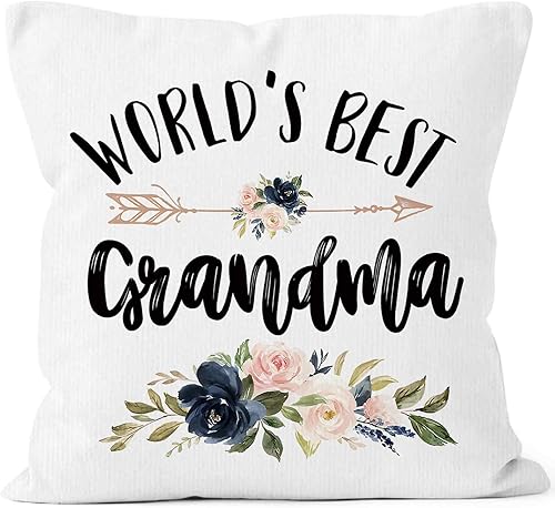World's Best Grandma Gifts - Funda de almohada de 18 x 18 pulgadas, funda de almohada de cumpleaños para abuela, decoración cuadrada para el hogar,