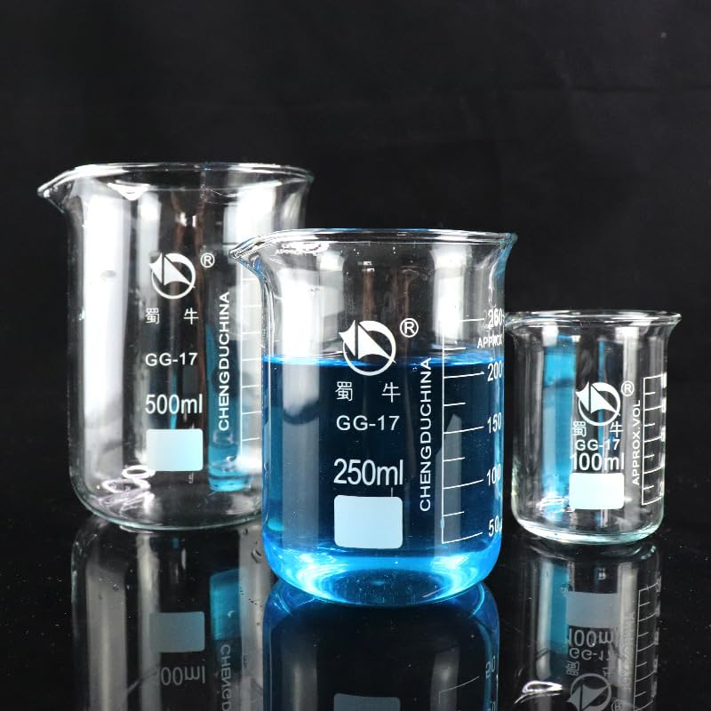 Szklana zlewka z podziałką, Zestaw laboratoryjnych zlewek ze szkła borokrzemianowego o niskiej formie GG-17 25-10000ml(1000ml)