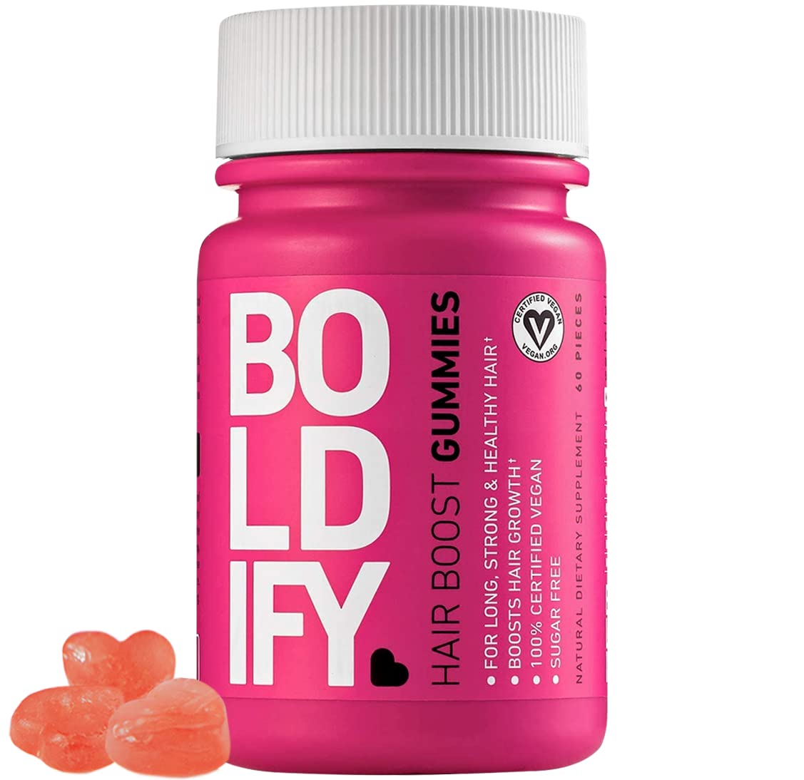 BOLDIFY Biotin Gummies for Hair Growth (5000 mcg) Sugar Free & Vegan, All Natural, Hair Vitamins for Skin & Nails (Strawberry) Fast Acting, 1 Month Supply
