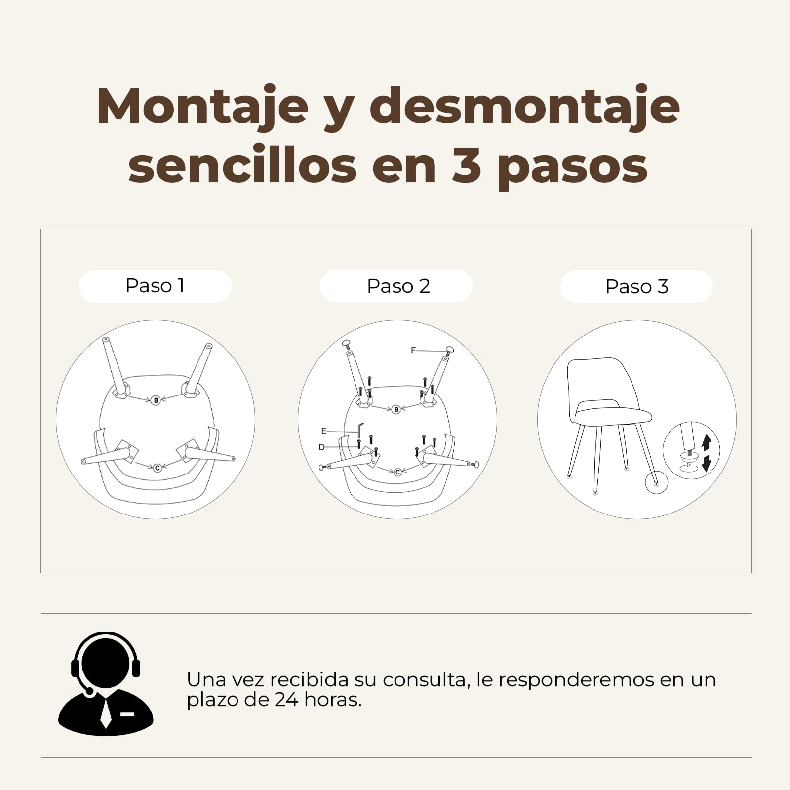 Sillas de Comedor Pack 4,Sillas de Cocina de Pana,Beige