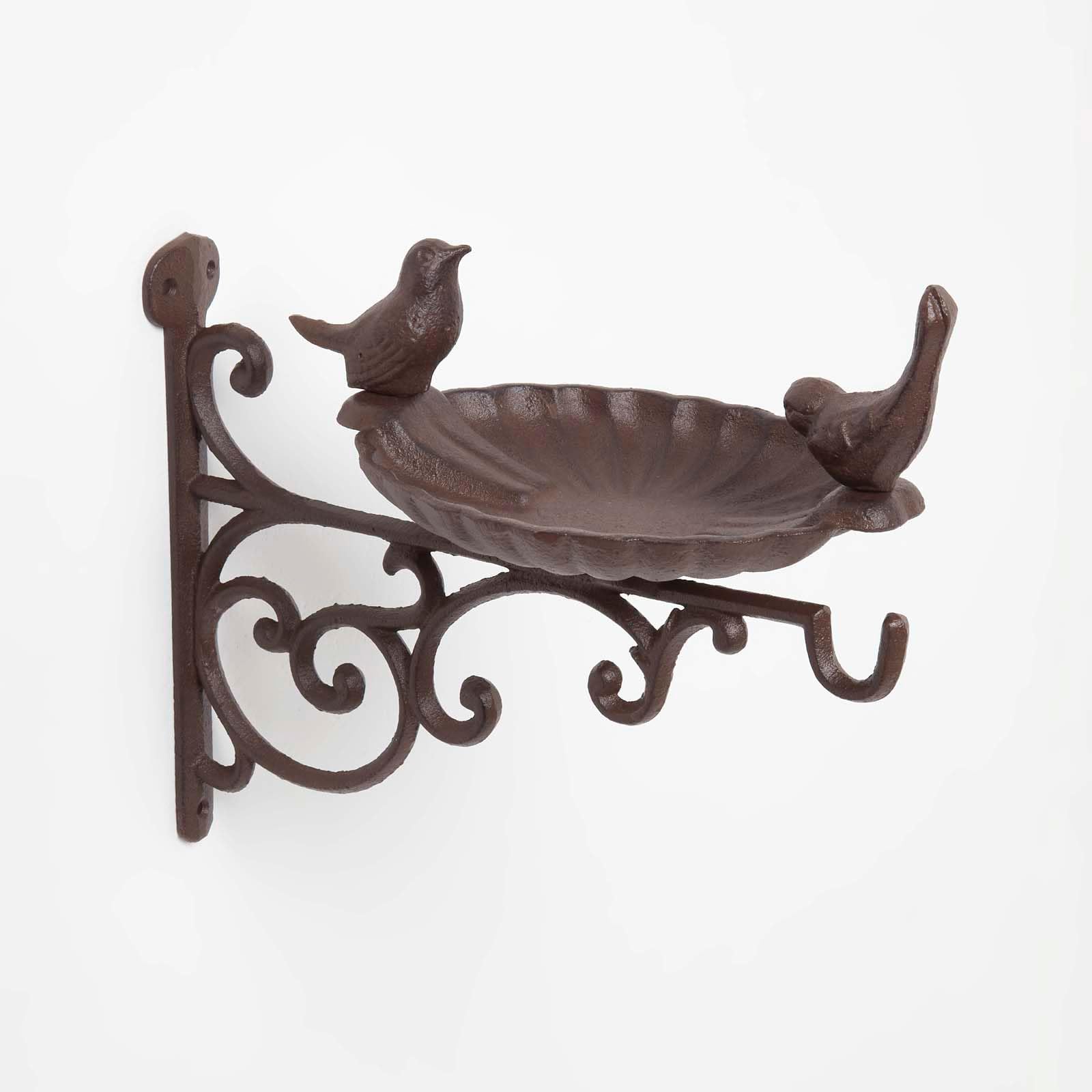 Cast Iron Wall Mounted Hanging Basket Bracket with Bird Feeder Bath